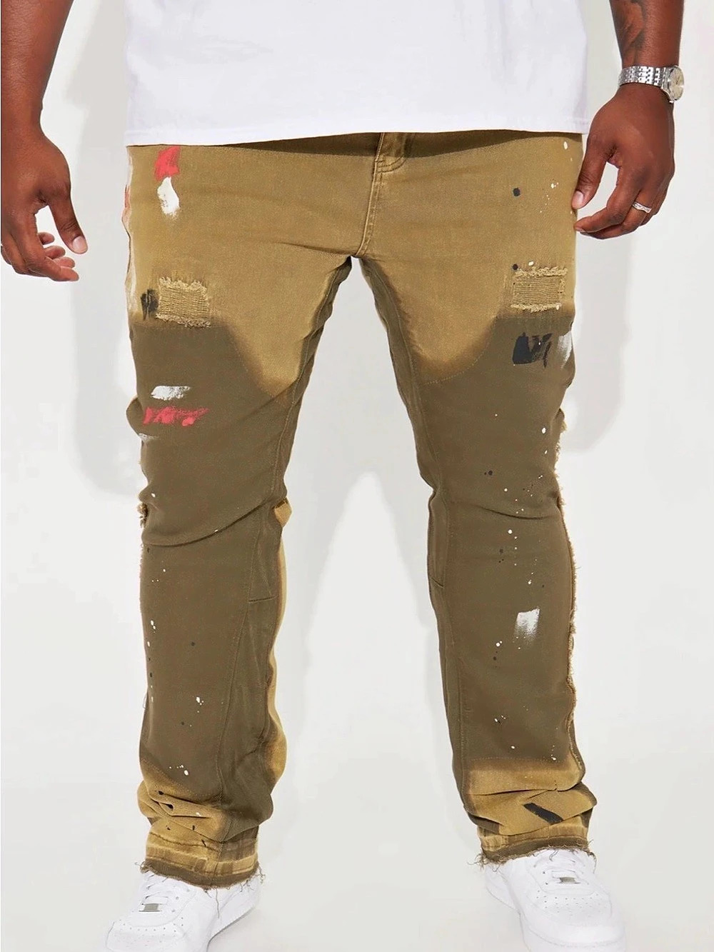 Nova Men All In A Days Work Stacked Skinny Flare Jeans Olive 34 NWT